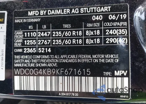 2019 Mercedes-Benz Glc 300 4Matic z USA, uszkodzony, nr VIN WDC0G4KB9KF671615